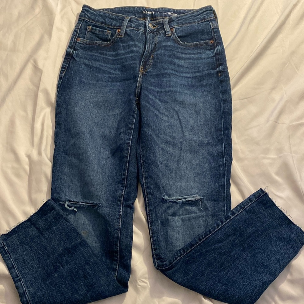Old Navy Dark Blue Distressed OG Straight Jeans
